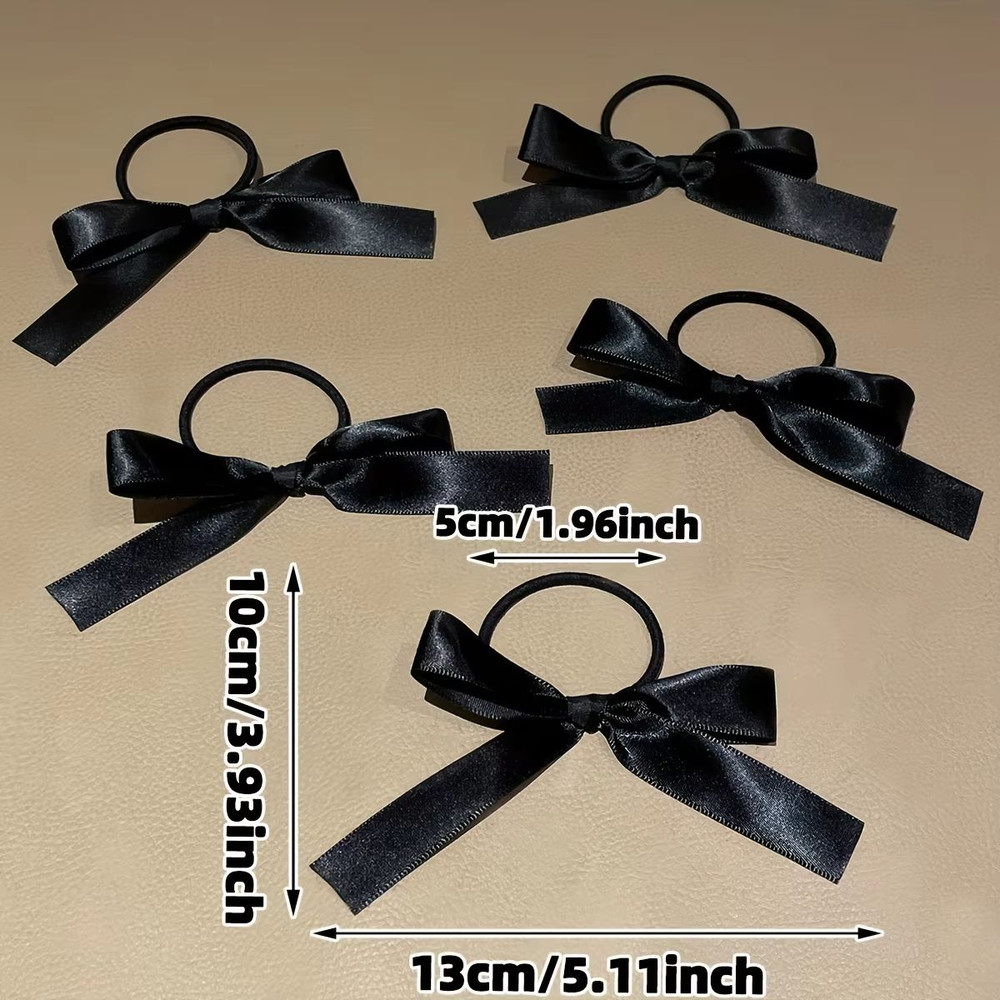 Elegant Black Bow Hair Tie Set 5Piece Fashion Accessories For Women 1