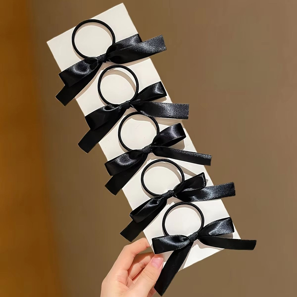 Elegant Black Bow Hair Tie Set 5Piece Fashion Accessories For Women 3