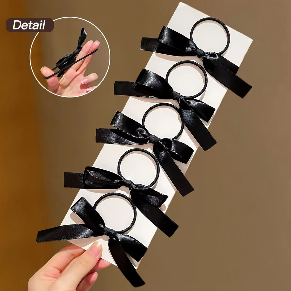 Elegant Black Bow Hair Tie Set 5Piece Fashion Accessories For Women 4