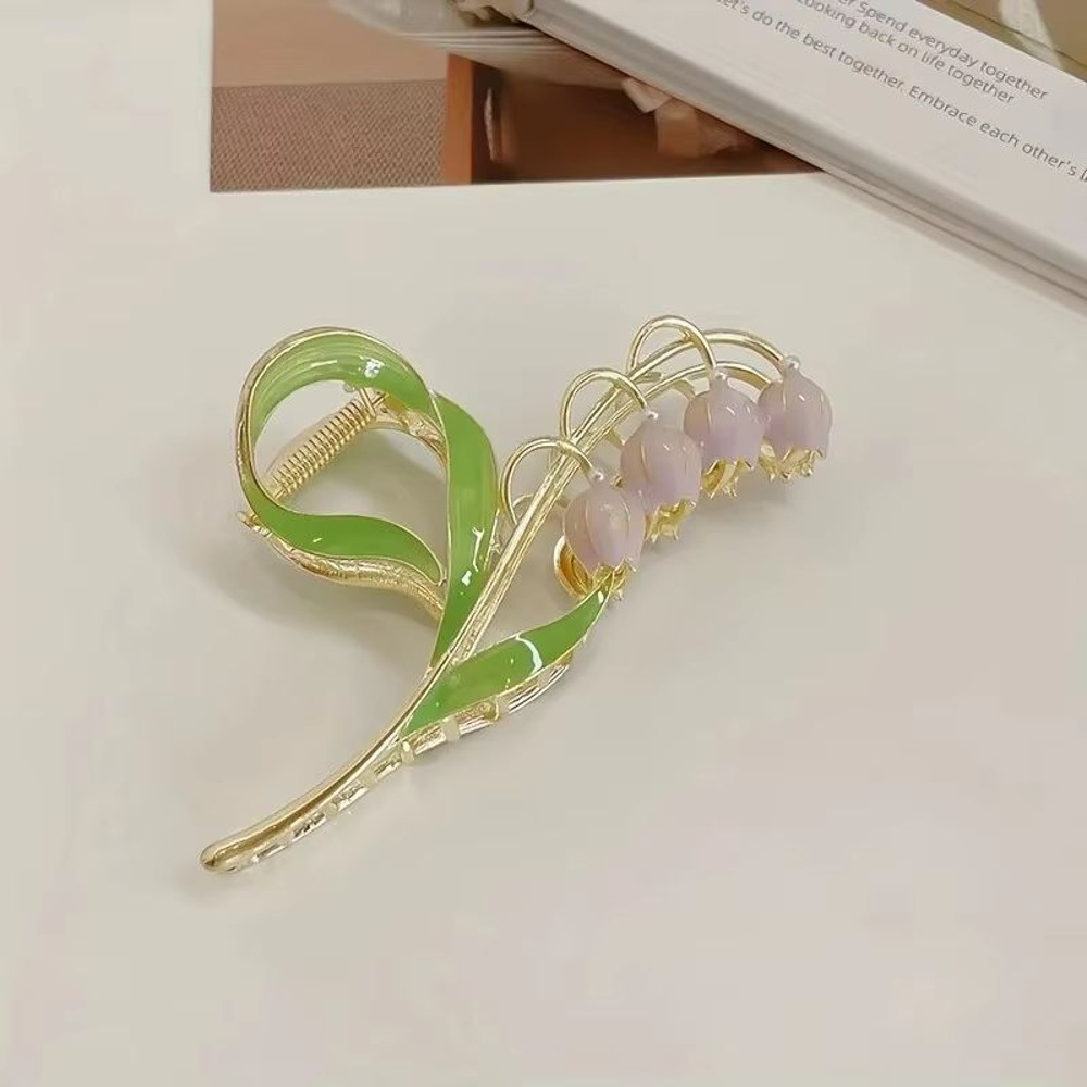 Bell Orchid Floral Shark Clip Large Premium Flower Hair Claw For Women Girls 4