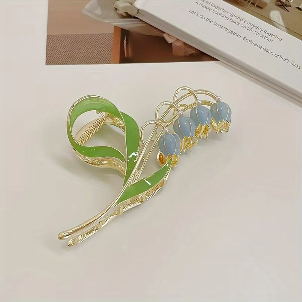 Bell Orchid Floral Shark Clip Large Premium Flower Hair Claw For Women Girls 5