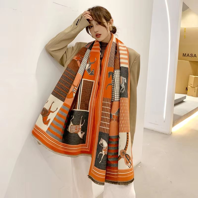 Equestrian Luxe CashmereLook Scarf Horse Print Womens Thick Winter Shawl Wrap 9
