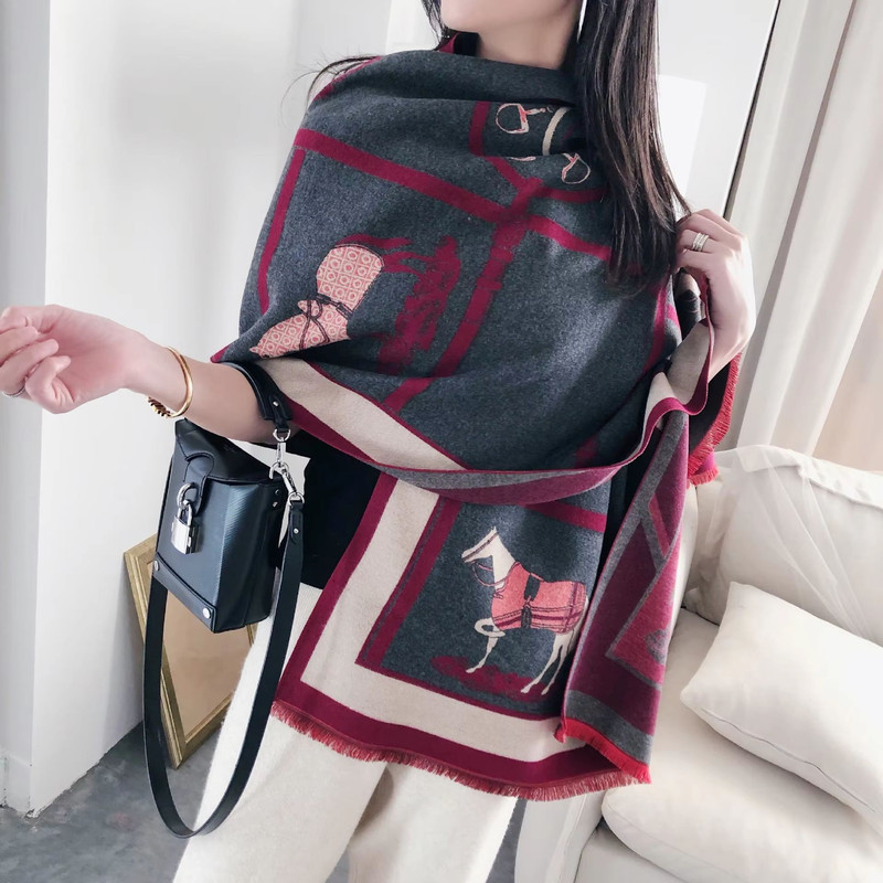 Equestrian Luxe CashmereLook Scarf Horse Print Womens Thick Winter Shawl Wrap 12