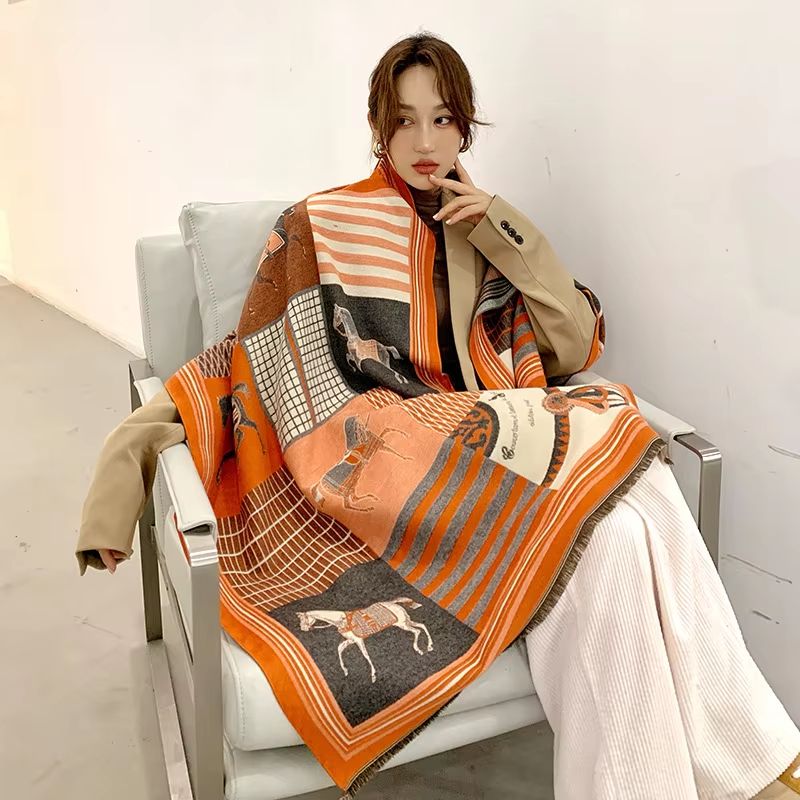 Equestrian Luxe CashmereLook Scarf Horse Print Womens Thick Winter Shawl Wrap 2