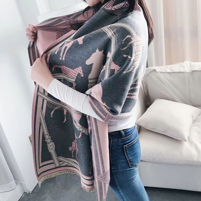 Equestrian Luxe CashmereLook Scarf Horse Print Womens Thick Winter Shawl Wrap 20