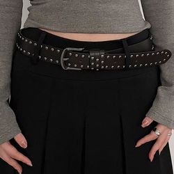 edge-rivet tie-in belt – black studded fashion belt for women & jeans
