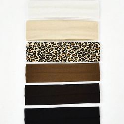 flexfit leopard-print & solid headband set – 6-piece sweat-absorbing headbands for unisex sports & leisure