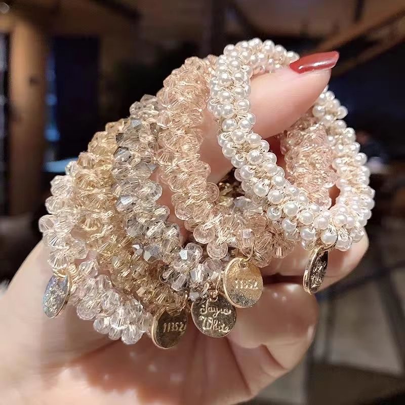 3pcsset Crystal Pearl Beads Elastic Bands Scrunchies Hair Accessories Women Ponytail Holder Headwea 0