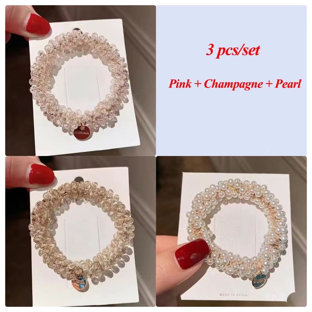 3pcsset Crystal Pearl Beads Elastic Bands Scrunchies Hair Accessories Women Ponytail Holder Headwea 9