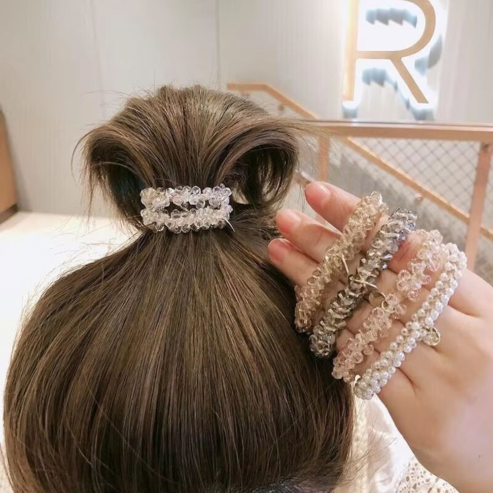 3pcsset Crystal Pearl Beads Elastic Bands Scrunchies Hair Accessories Women Ponytail Holder Headwea 2