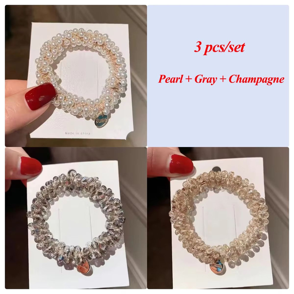 3pcsset Crystal Pearl Beads Elastic Bands Scrunchies Hair Accessories Women Ponytail Holder Headwea 8