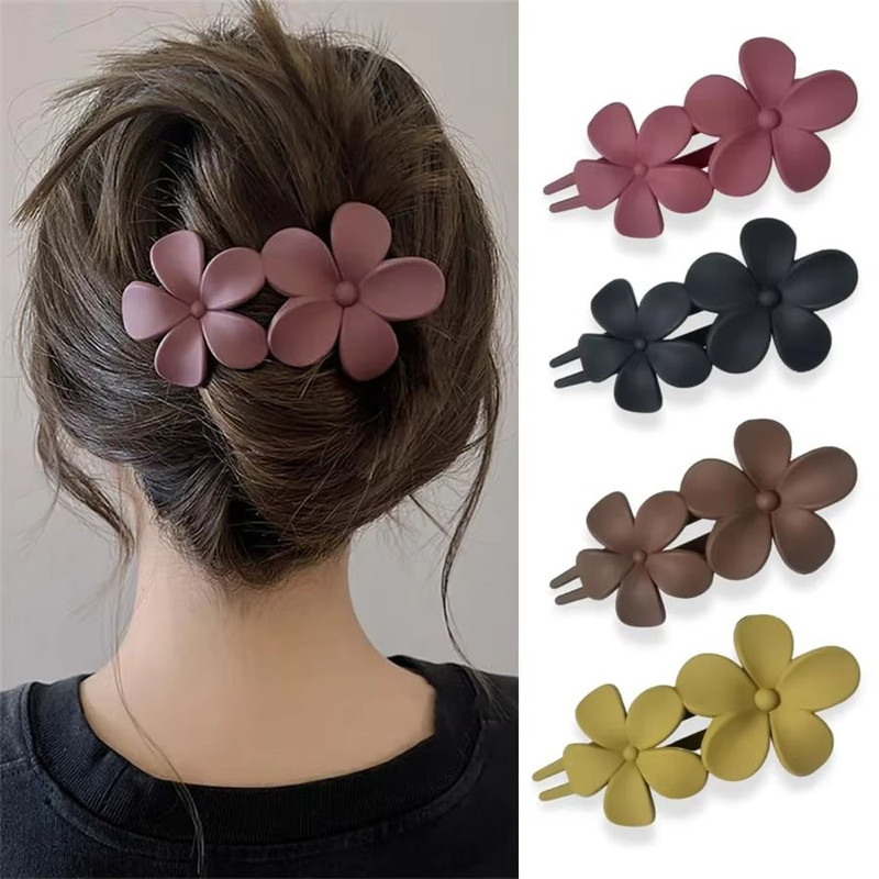Matte Bloom Flower Hair Clip Set 4Piece French Barrette Hair Claw Floral Clips For Women 6