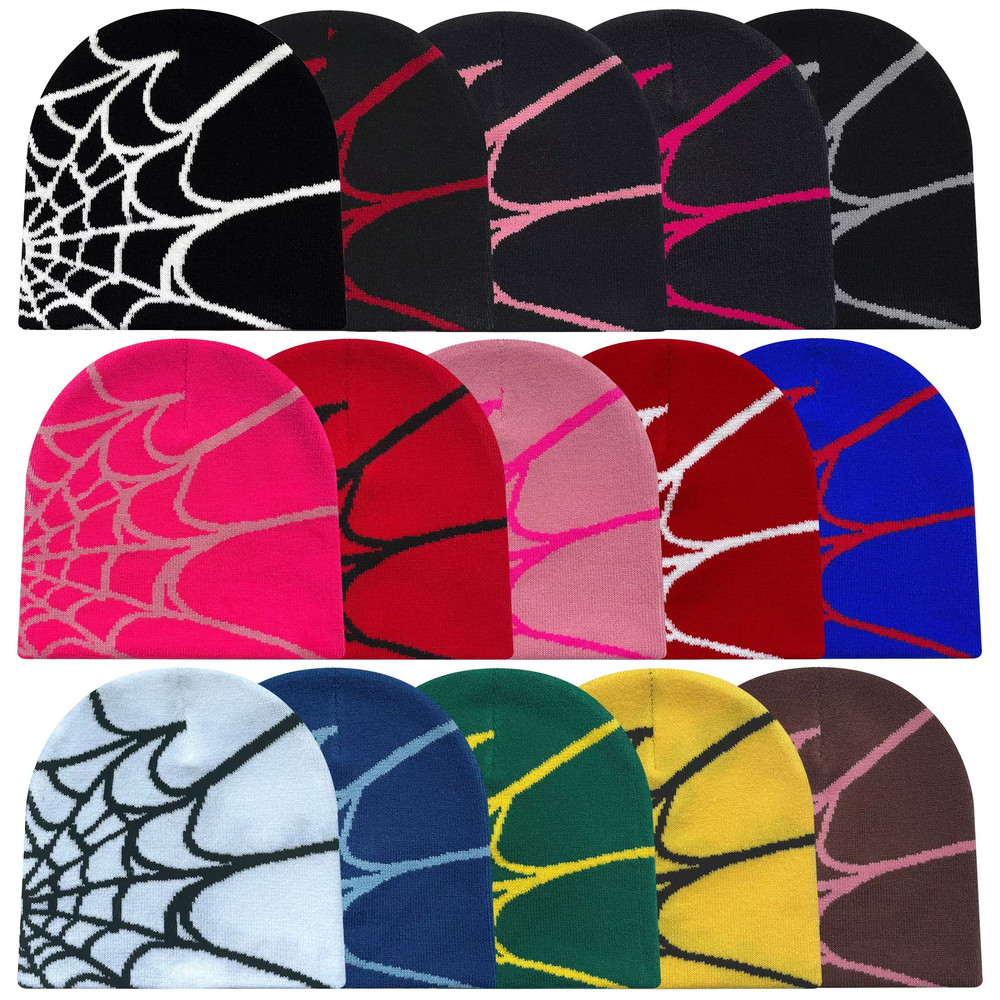 WebRide Y2K Unisex Knit Beanie SpiderWeb Pattern Outdoor Hat For Men Women 0