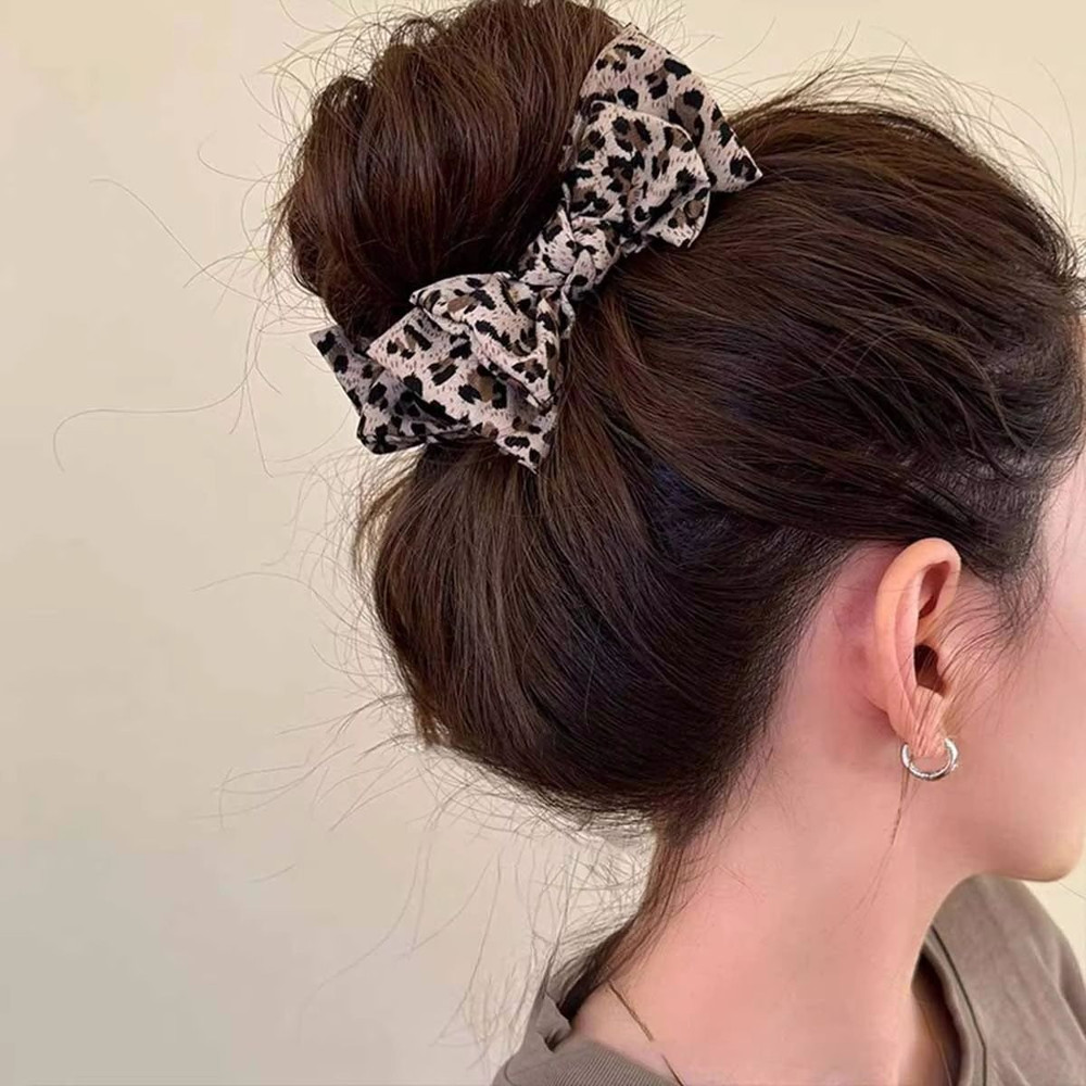 Leopard Chic Bow Hair Grab Clip Vintage Print Bow Clip For Women 2