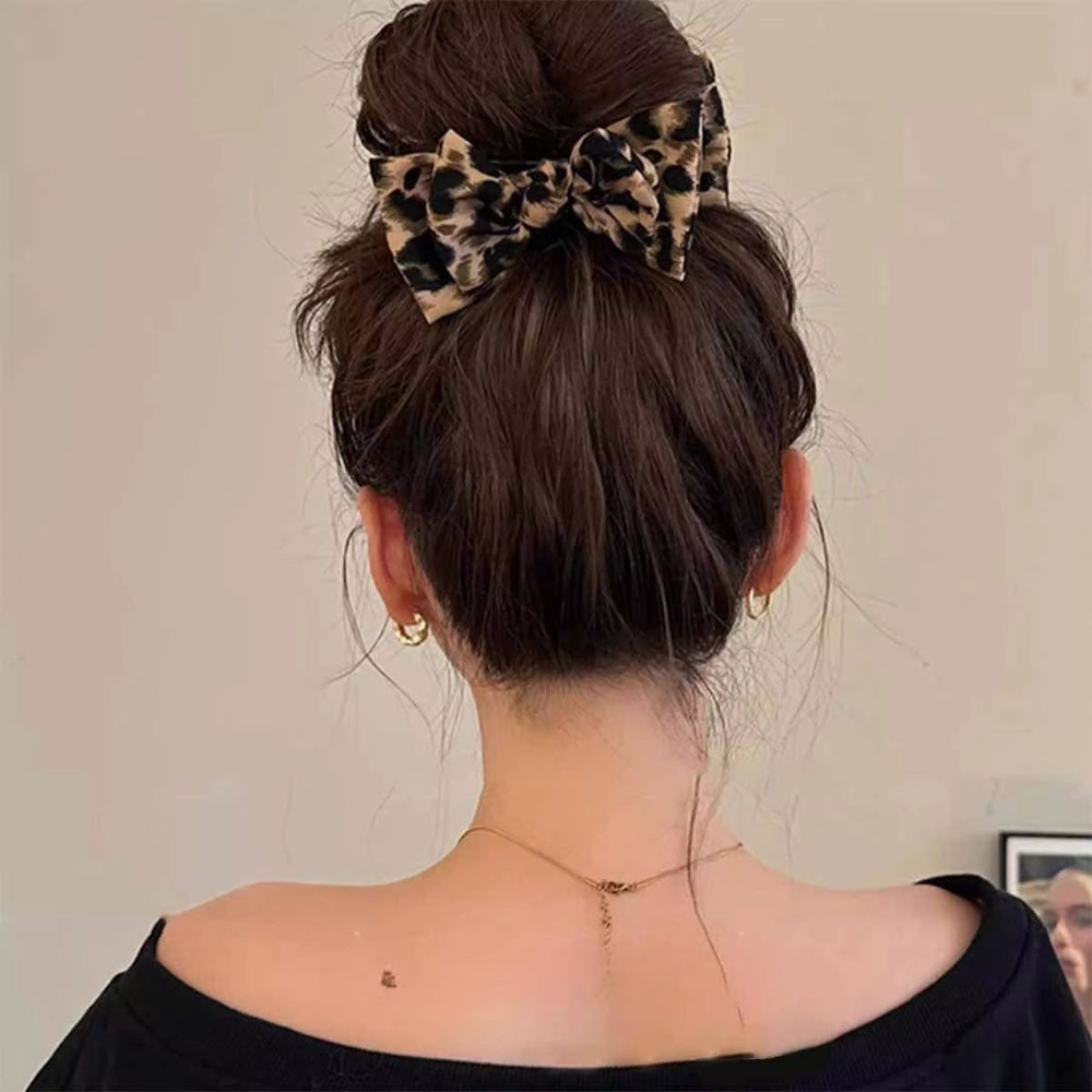 Leopard Chic Bow Hair Grab Clip Vintage Print Bow Clip For Women 3