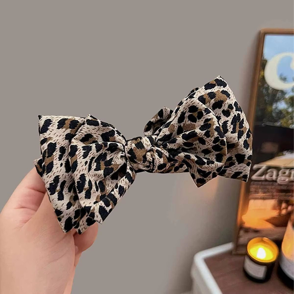 Leopard Chic Bow Hair Grab Clip Vintage Print Bow Clip For Women 5