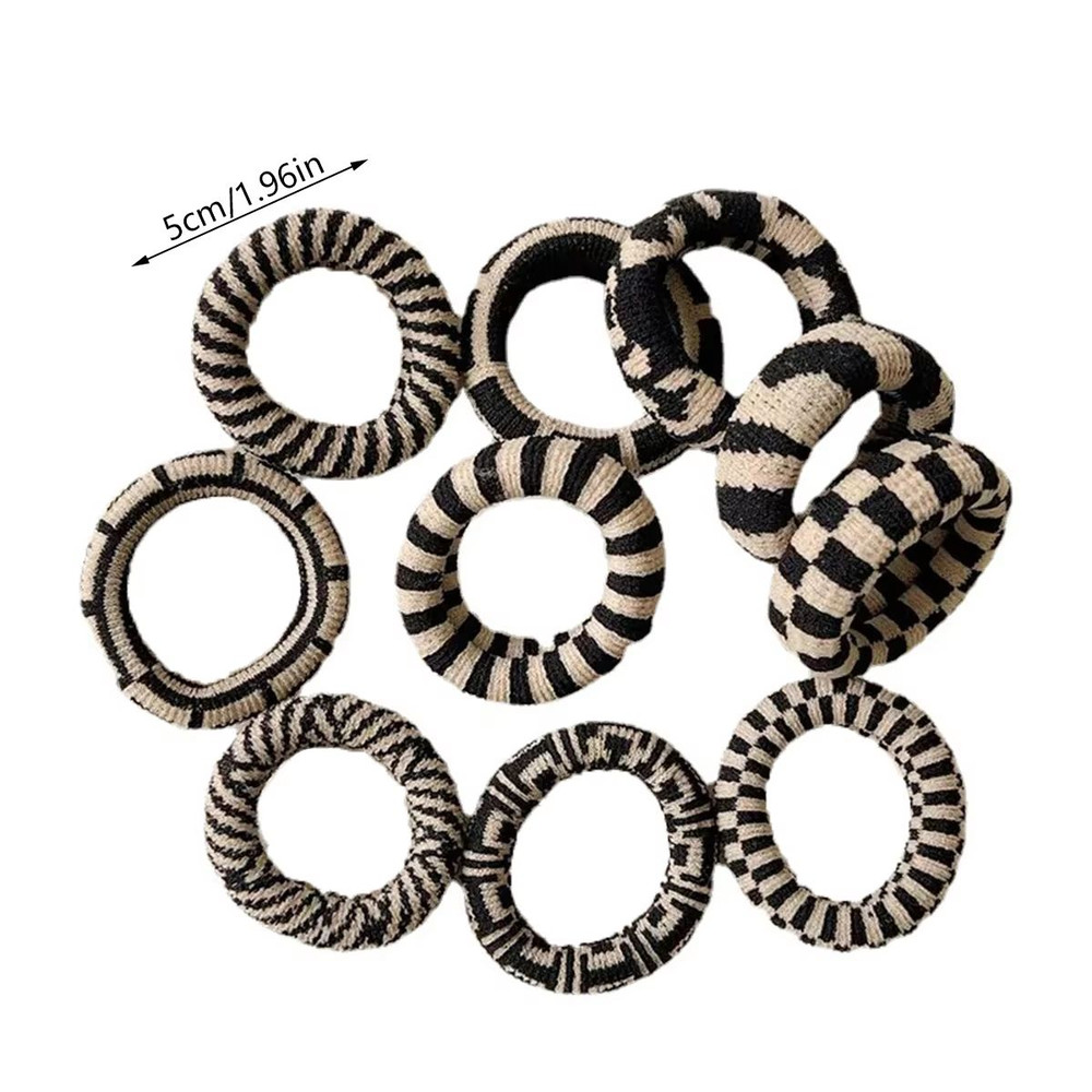 Checkered Comfort Stretch Hair Rings Versatile Black White Pack 3