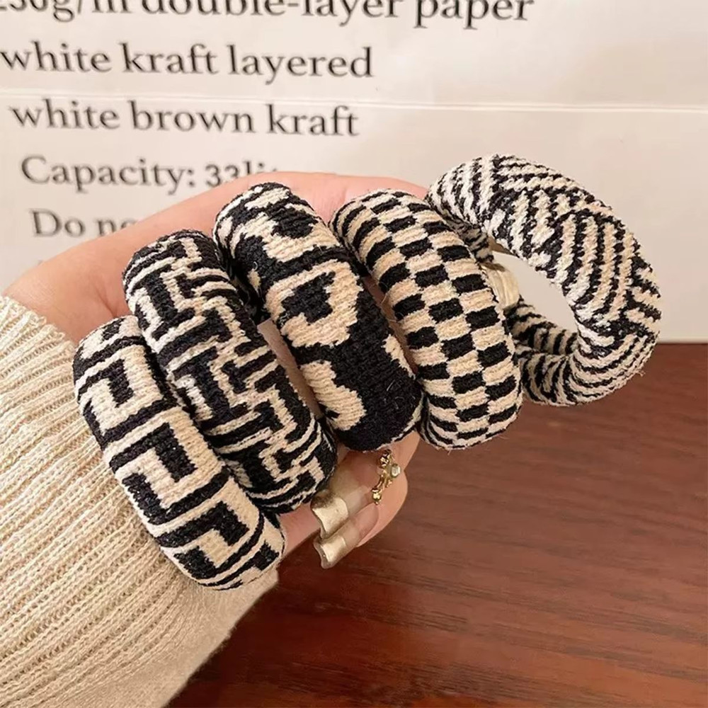 Checkered Comfort Stretch Hair Rings Versatile Black White Pack 8
