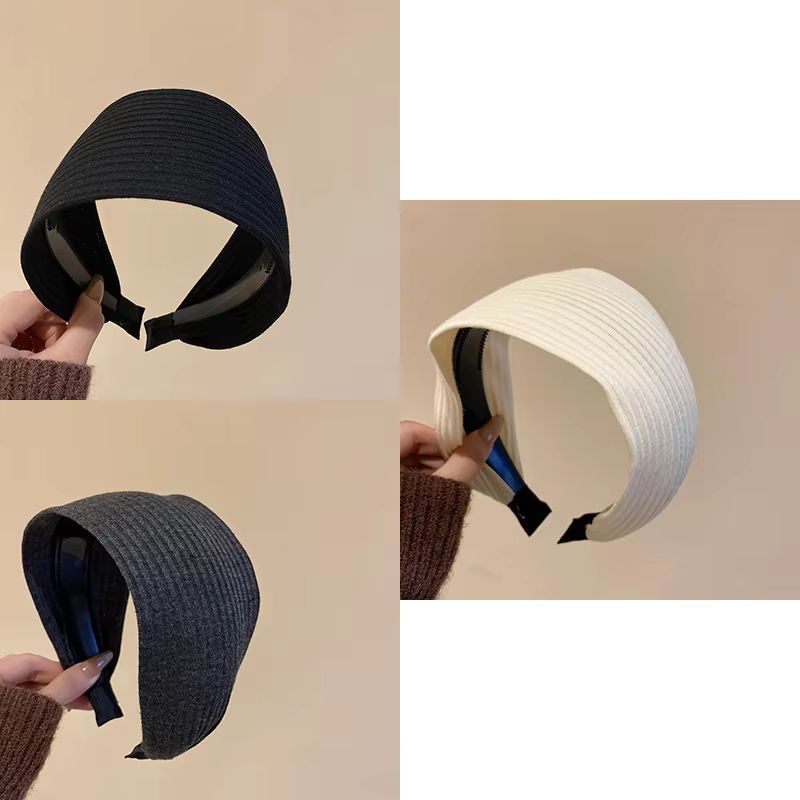 French Stripe Yarn WideEdge Headband Solid Color High Headband For Women Girls 17