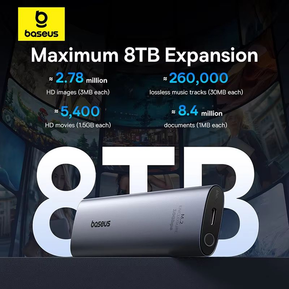 Baseus TurboLink M2 SSD Enclosure 10 Gbps NVMe To USBC 32 Gen2 Adapter Up To 8 TB 4