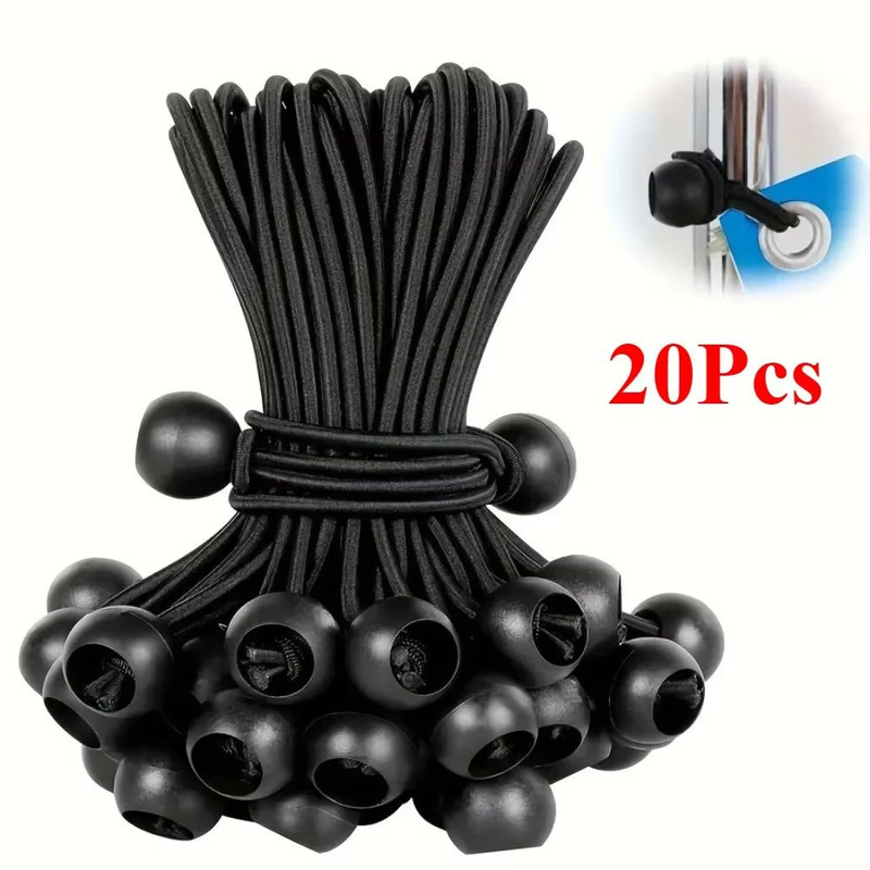 Ultra Secure 20 PCS Ball Bungee Cord Set Elastic Rope Tarpaulin Flagpole TieDowns For Camping Tent 1
