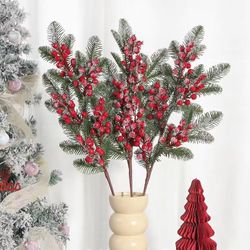 green and red christmas pine branch picks for diy holiday decor