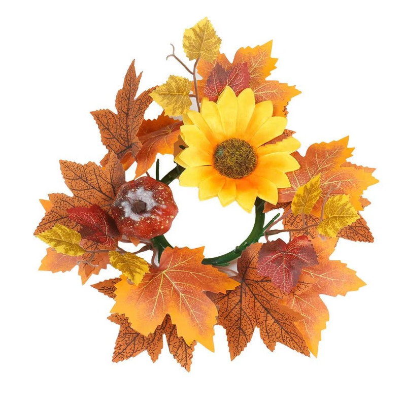 Autumn Maple Leaves Sunflower Candle Ring Wreath For Pillar Candles 5