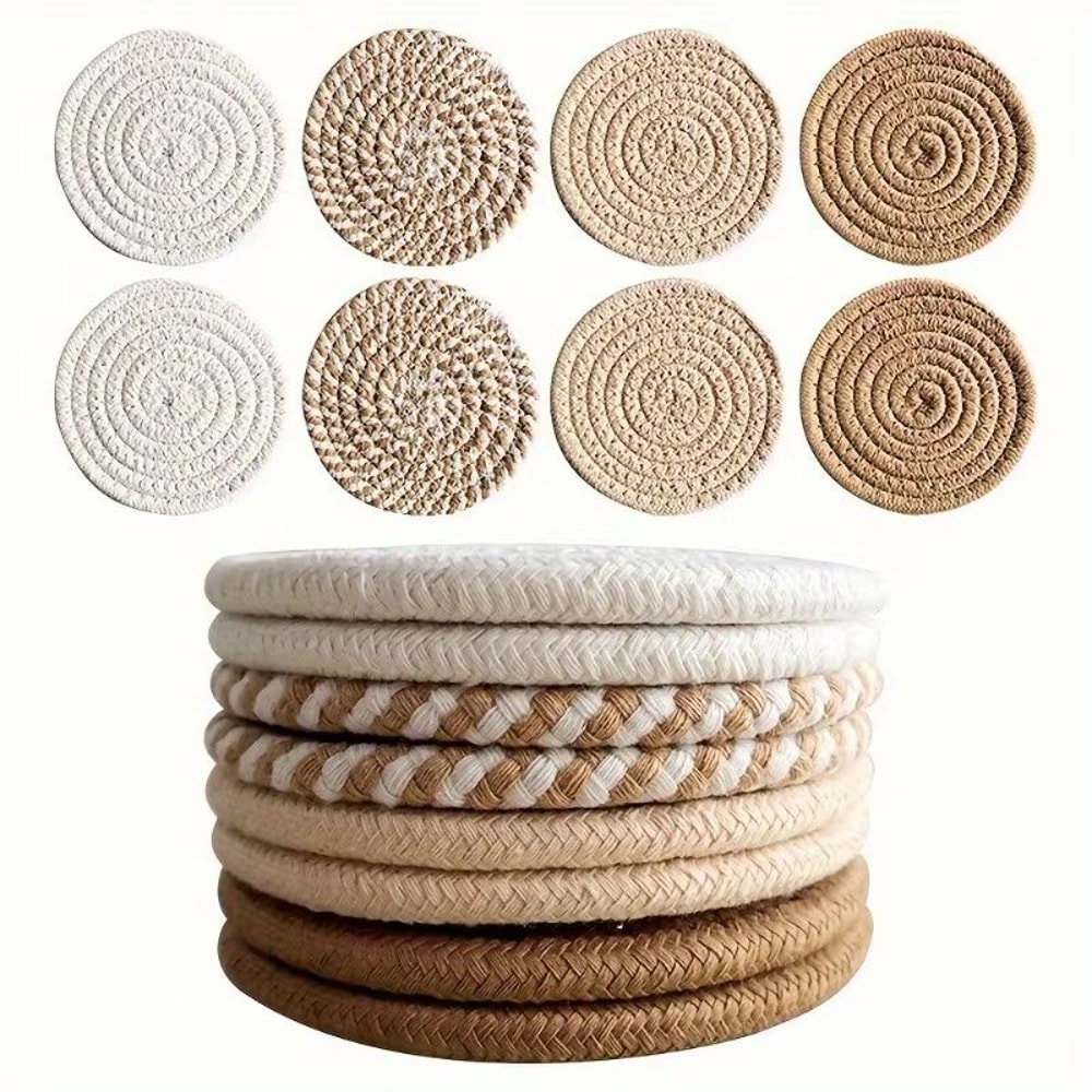 Woven Drink Coaster Set With Holder 8 Piece Absorbent Cup Mats 1