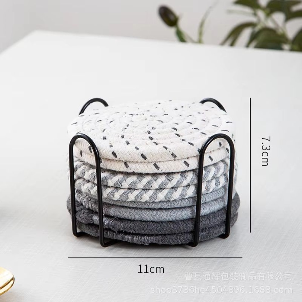 Woven Drink Coaster Set With Holder 8 Piece Absorbent Cup Mats 2