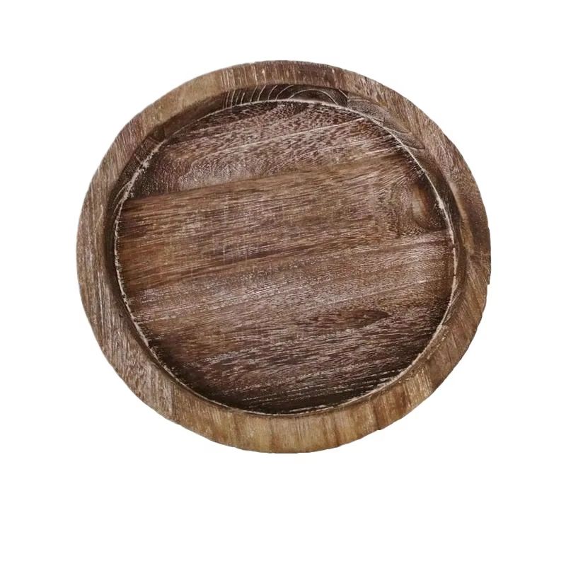Wood Tray Round Wooden Candle Holder Dessert Plate 6