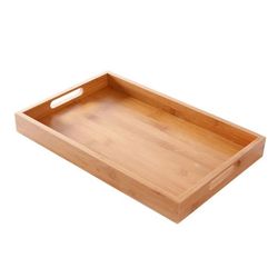 wide bamboo organizer tray storage bin with handles