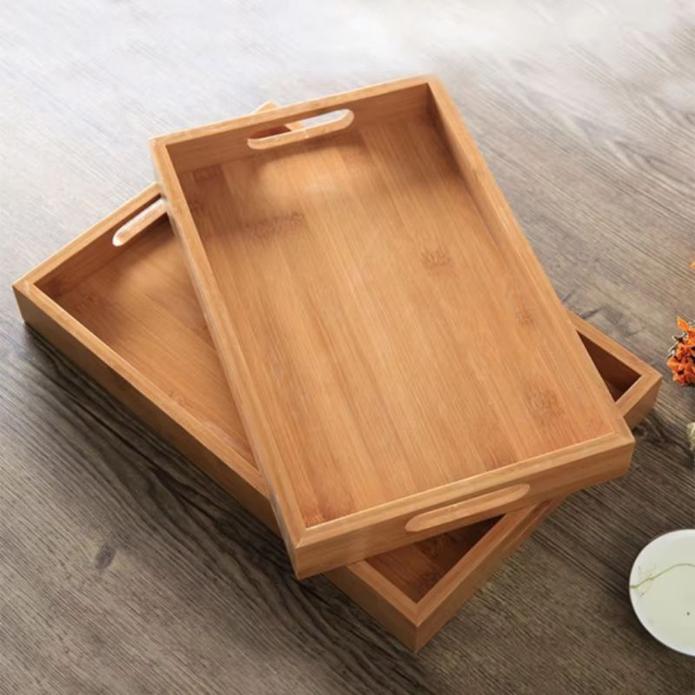 Wide Bamboo Organizer Tray Storage Bin With Handles 5