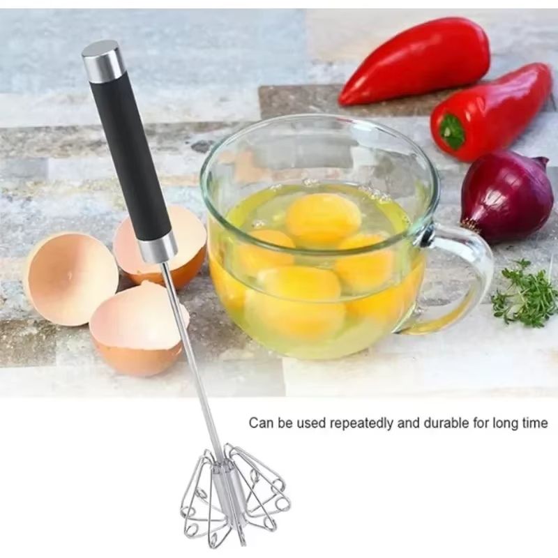 Rubber Handle Semi Automatic Egg Beater Stainless Steel Manual Whisk 3