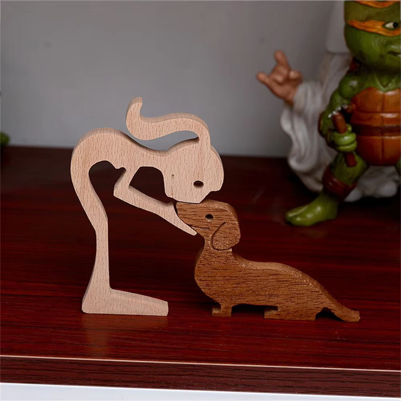 Family Puppy Wood Dog Craft Figurine Desk Ornament 3
