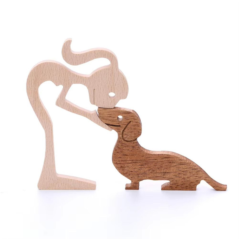 Family Puppy Wood Dog Craft Figurine Desk Ornament 6