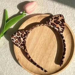 leopardluxe cat ear headband – chic leopard print fabric hair accessory