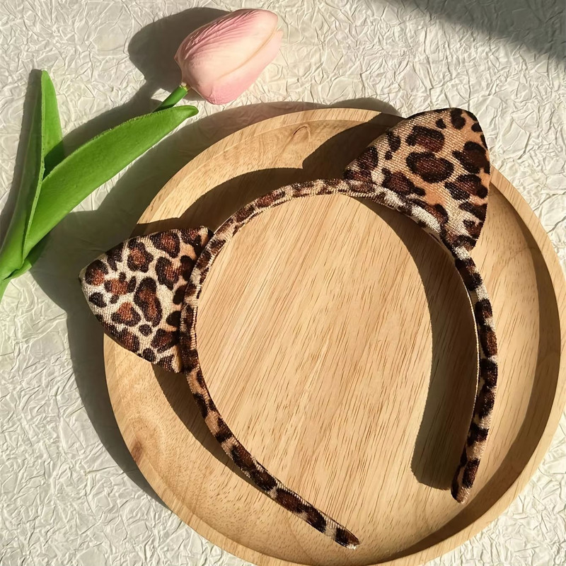 LeopardLuxe Cat Ear Headband Chic Leopard Print Fabric Hair Accessory 0