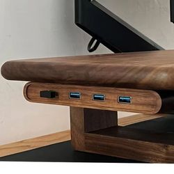 black walnut wooden usb hub 1 to 4 desktop splitter and monitor riser