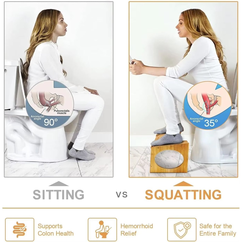 No Installation Bamboo Toilet Stool Non Slip Squatting Bathroom Footrest For Adults And Children 5