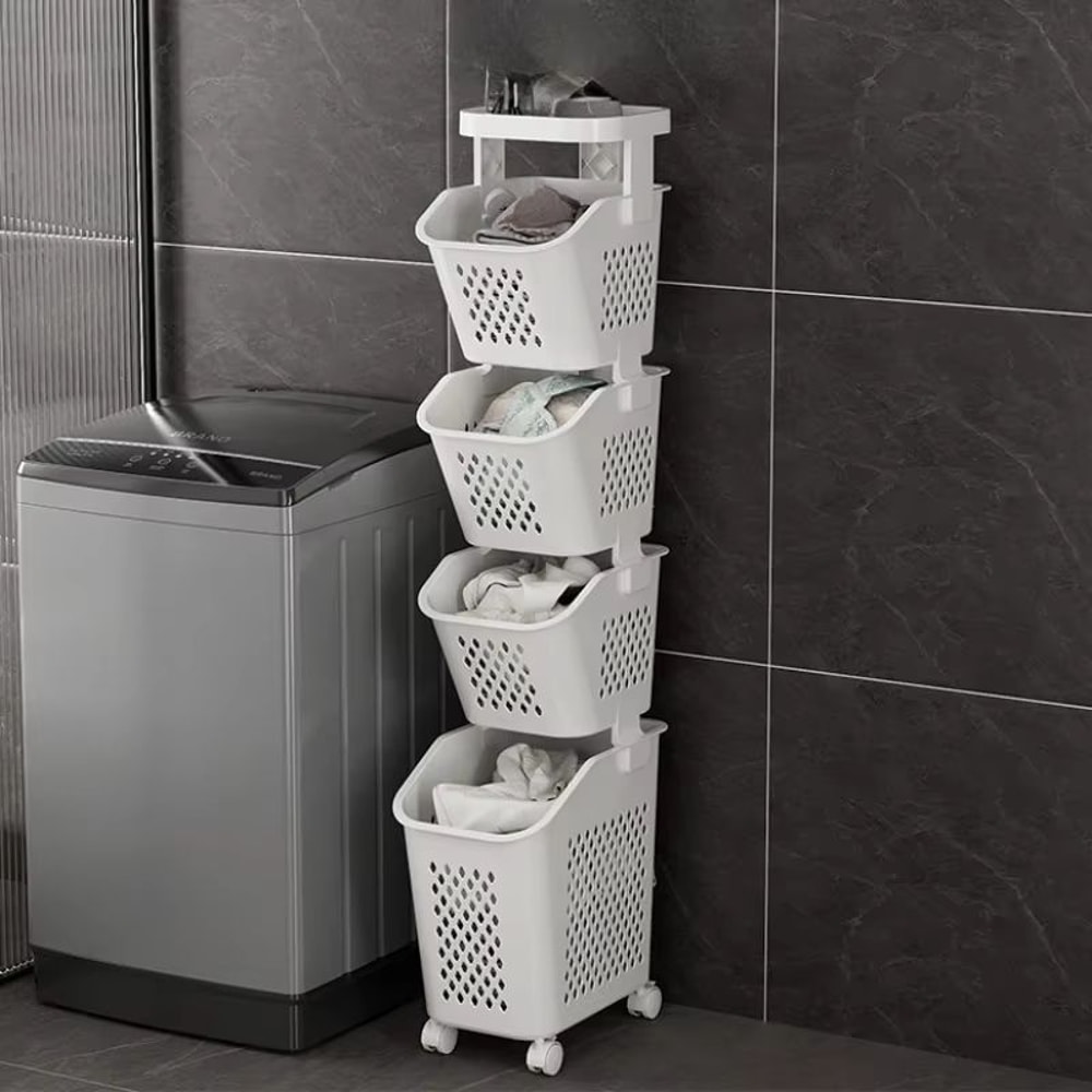 Multilayer Wheeled PP Plastic Laundry Storage Basket Cart 9