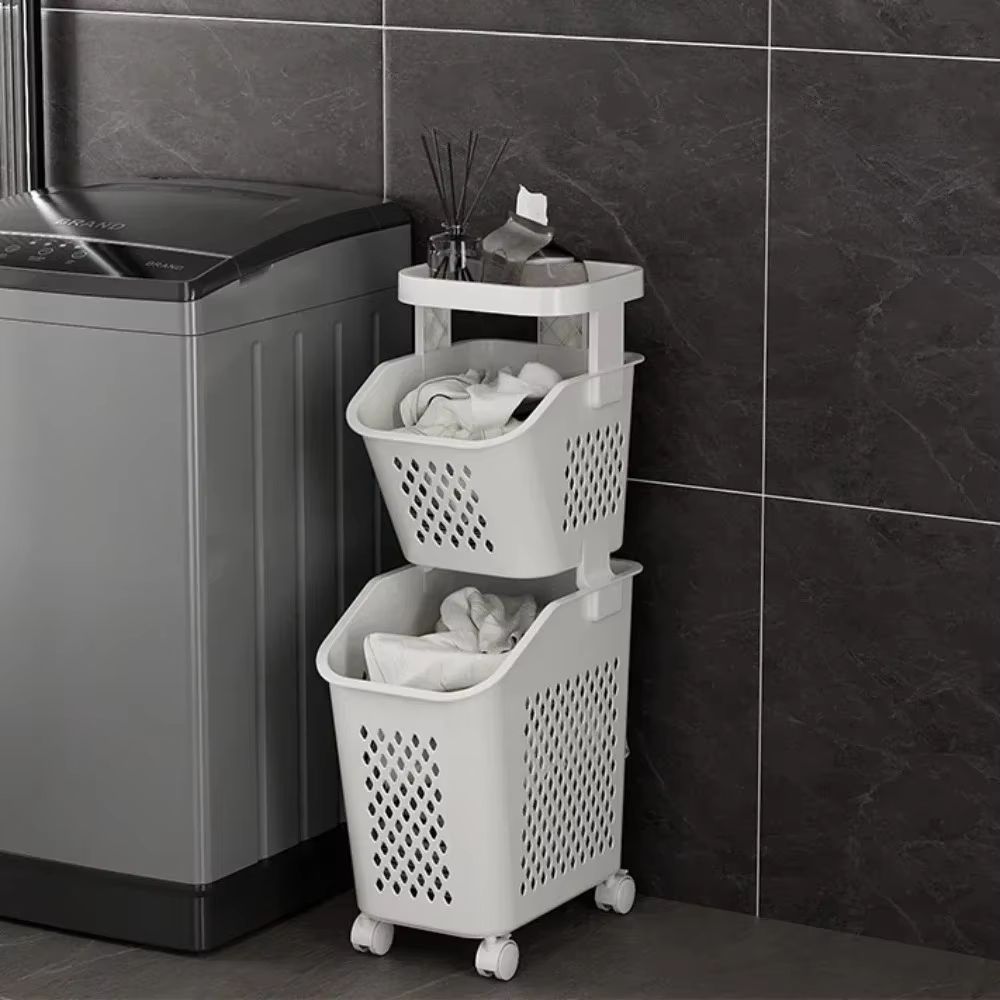 Multilayer Wheeled PP Plastic Laundry Storage Basket Cart 4