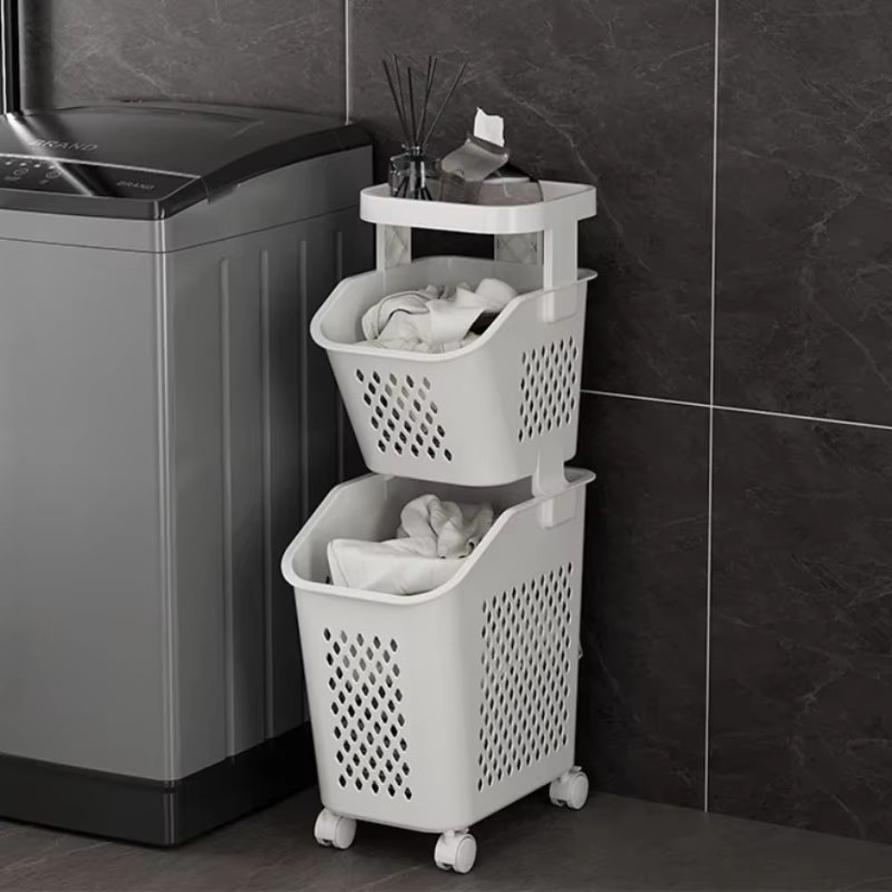 Multilayer Wheeled PP Plastic Laundry Storage Basket Cart 7