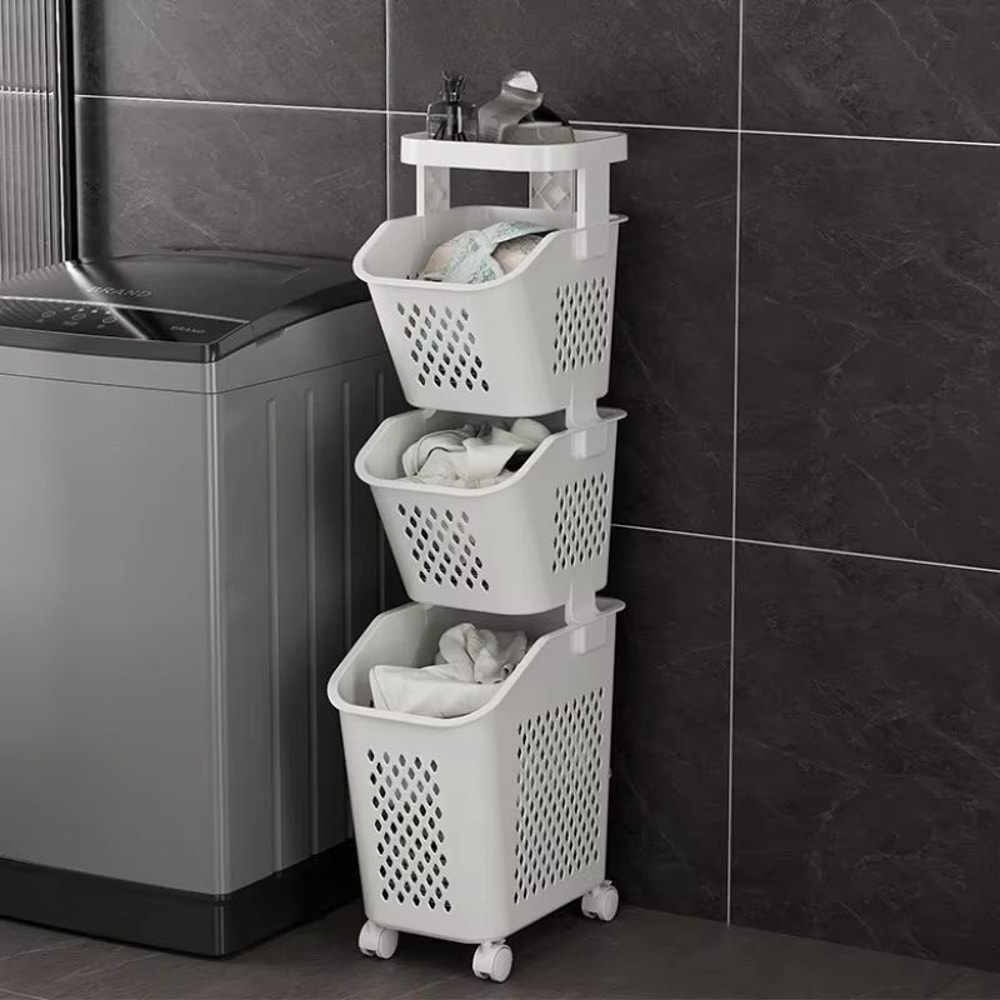 Multilayer Wheeled PP Plastic Laundry Storage Basket Cart 8
