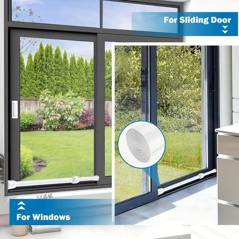 Adjustable Metal Safety Bar For Sliding Windows Doors With RubberTip Lock 1