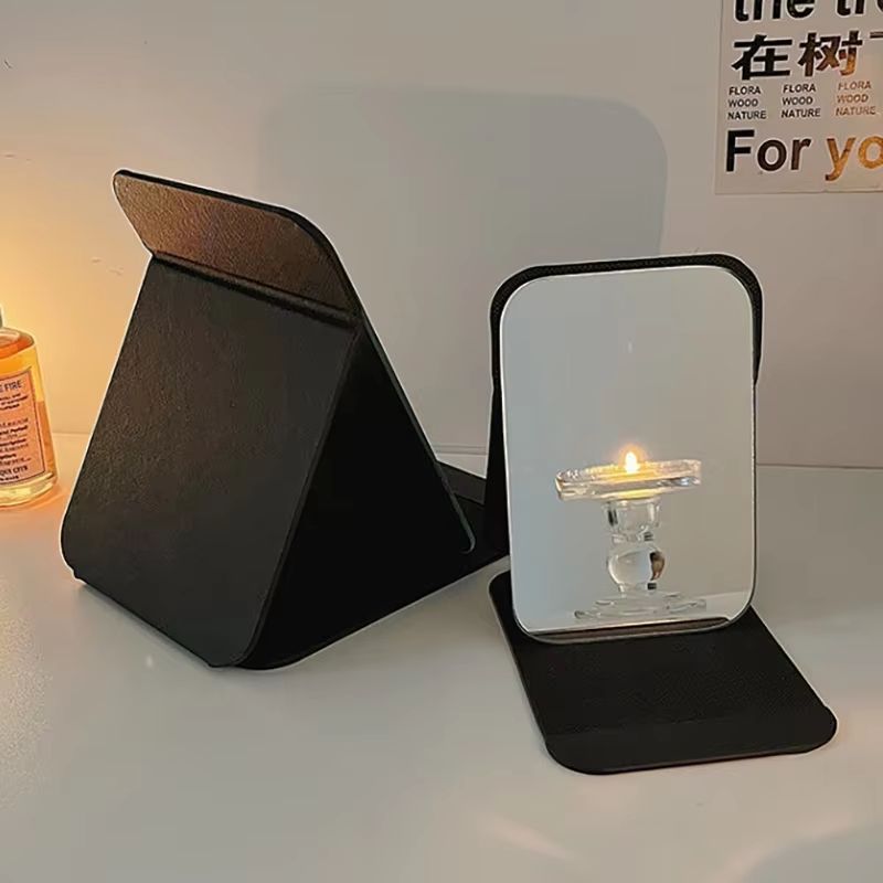 Foldable PU Leather Desktop And Handheld Makeup Mirror Compact Cute Pocket Design 4