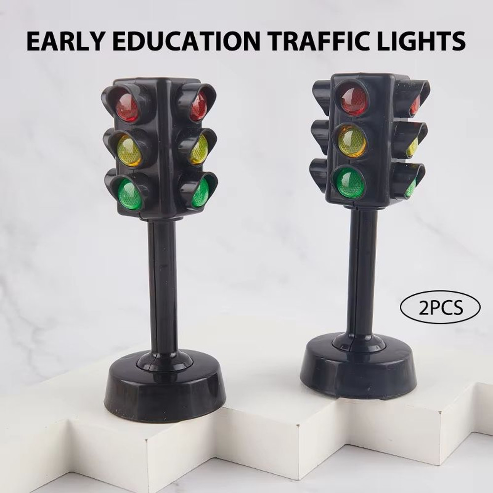 2 Piece Traffic Light Toy Set Mini Parking Lot Scene Educational Model For Kids 0