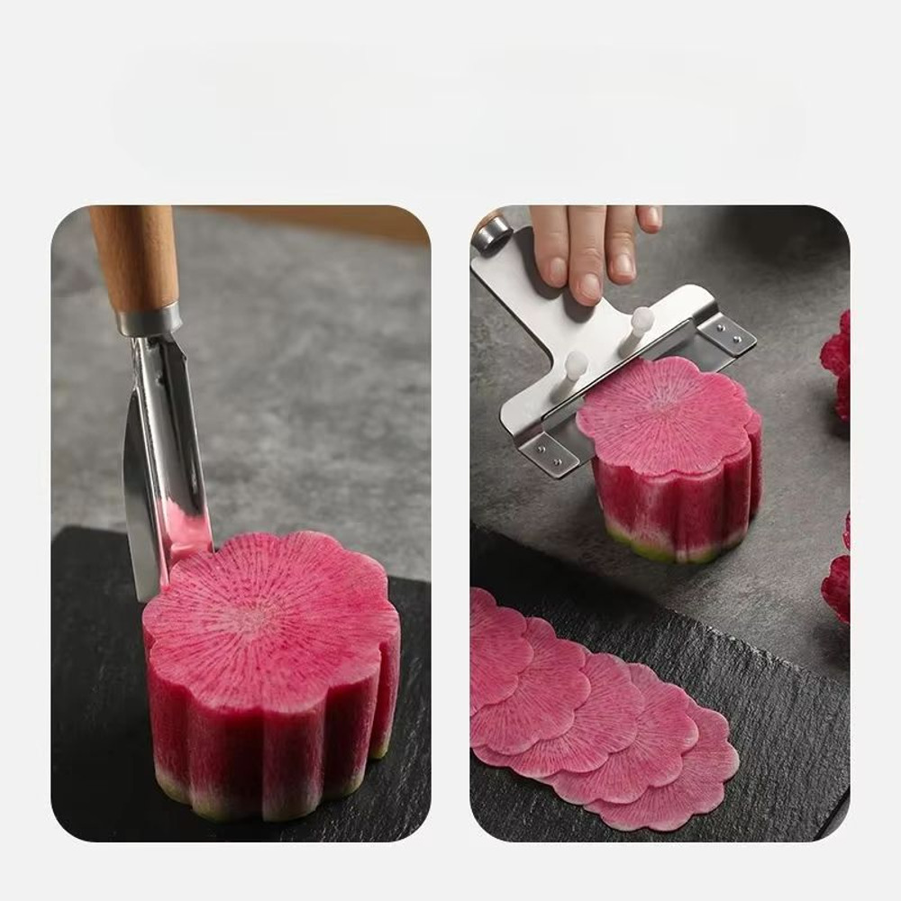 Decorative Fruit And Vegetable Slicer Broach Knife Radish Flower Heart Garnish Tool 4