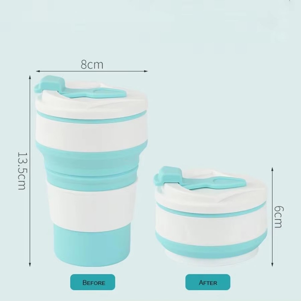 TravelFold 12oz Silicone Collapsible Cup With Lid Reusable Portable Coffee HotDrink Mug 4