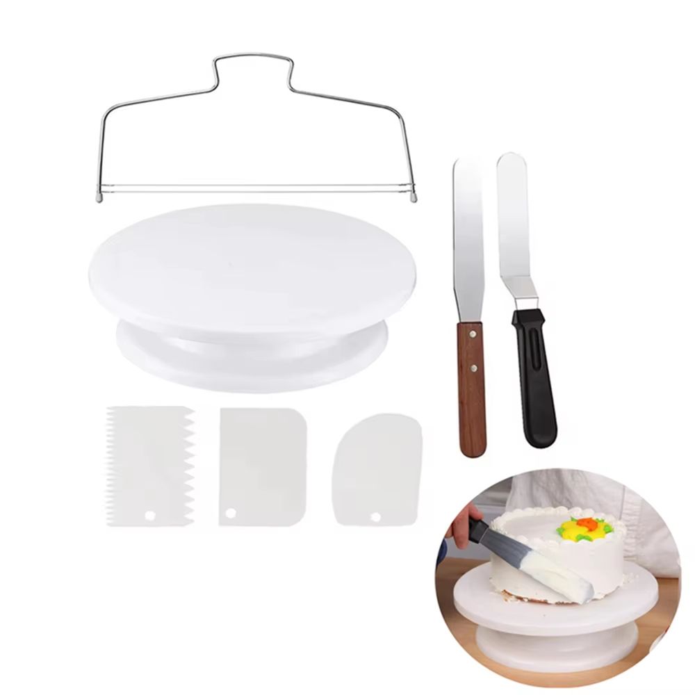 Cake Turntable Set With 2 Frosting Spatulas And 3 Icing Smoothers Baking Kit For Cakes 0