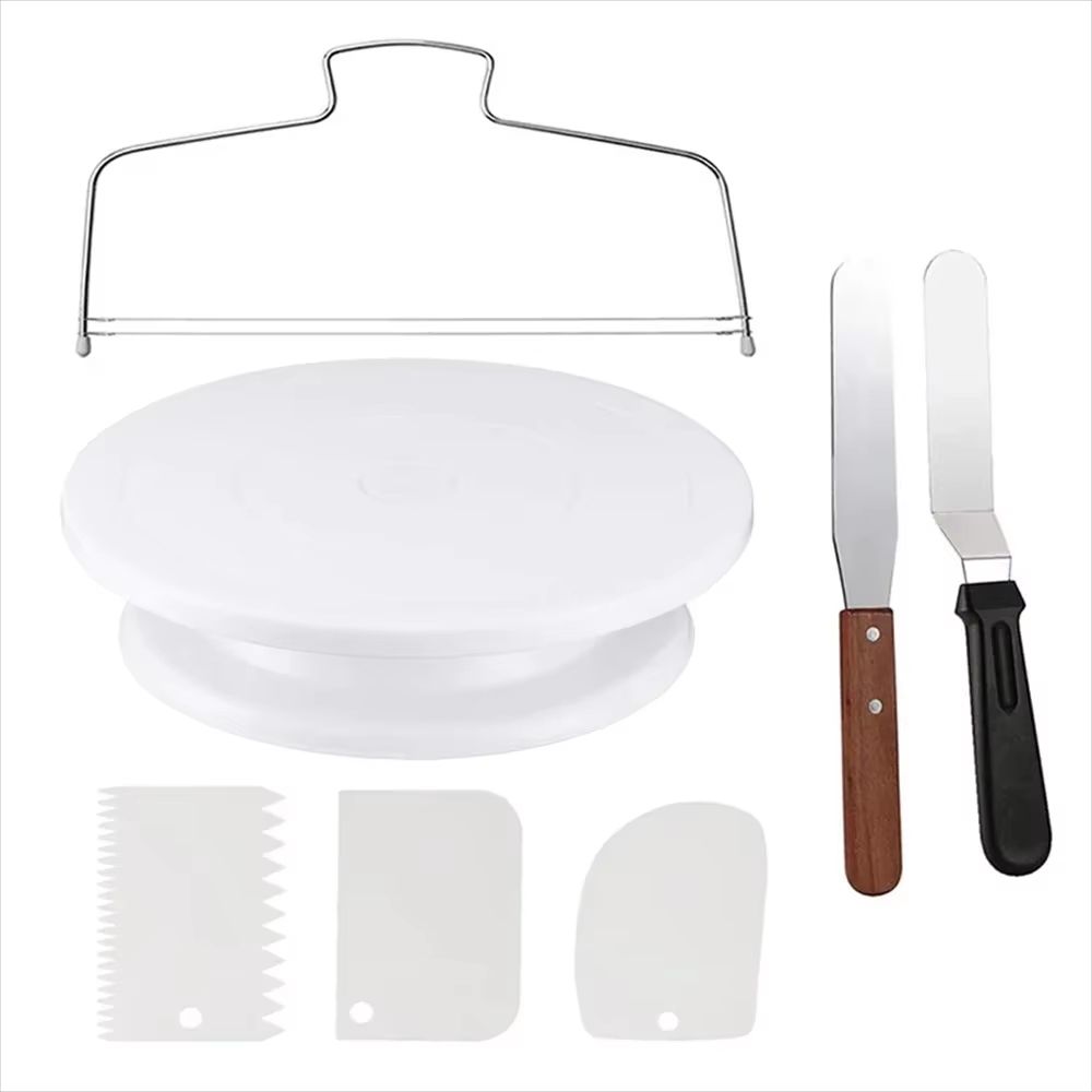 Cake Turntable Set With 2 Frosting Spatulas And 3 Icing Smoothers Baking Kit For Cakes 7